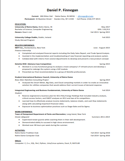 Dan Finnegan's Resume